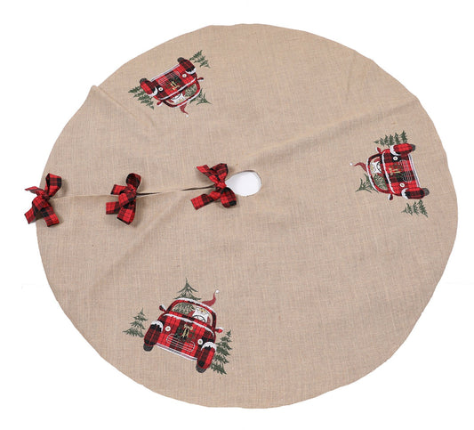 XD19884-Santa Claus Riding On Car Christmas Tree Skirt 56 Inch Round,